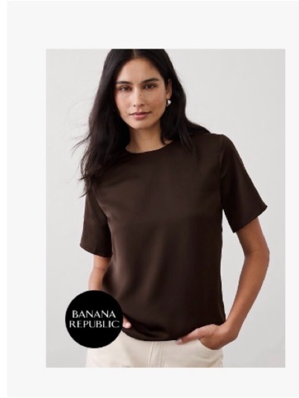 Banana Republic Dark Brown Short-Sleeve Crewneck Top